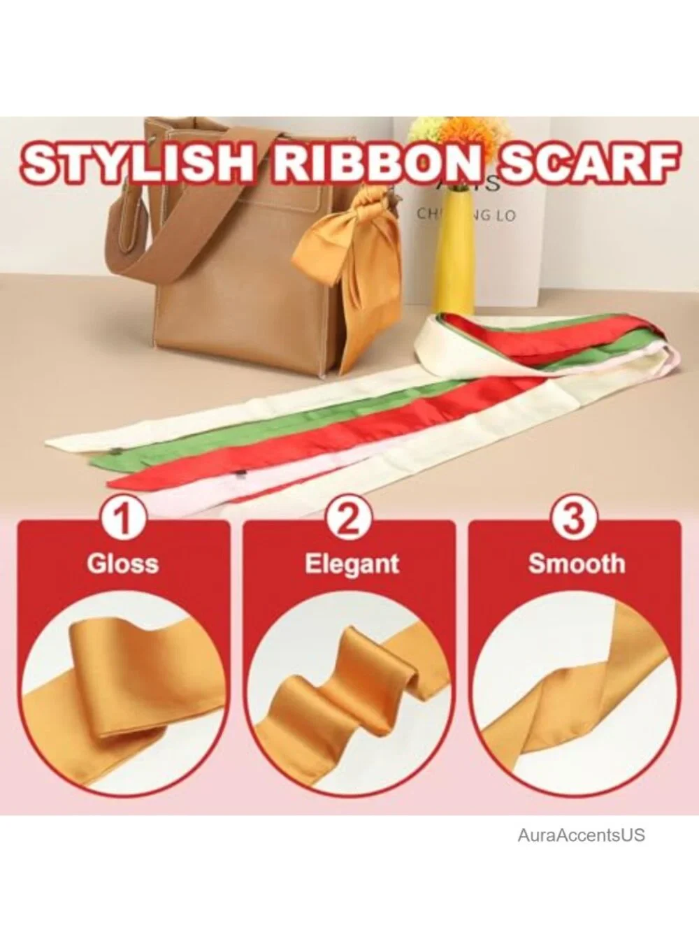 Faux Silk Ribbon Scarf Long Skinny Neckerchief Solid